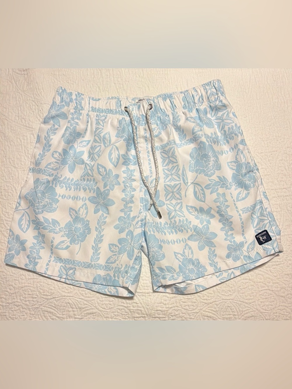 Men's Light Blue Floral Swim Trunks with Drawstring Waist